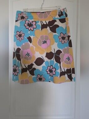 Espresso Floral A-Line Skirt in Blue, Yellow & Pink